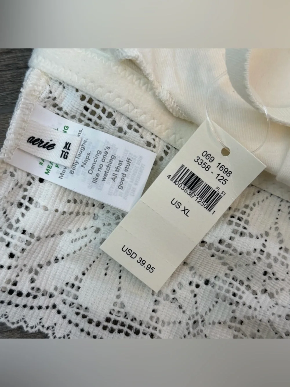 NEW Aerie Floral Lace Padded Longline Bralette Womens XL Ivory Bra Removable Pad